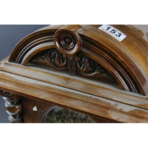 153 - Early 20th century German walnut bracket clock, the brass dial with silvered chapter ring, with stri... 