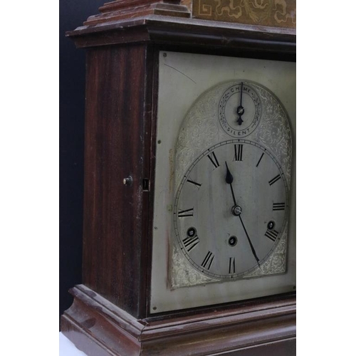 155 - Early 20th century Westminster chiming bracket clock, with arched silvered dial, subsidiary chime/si... 