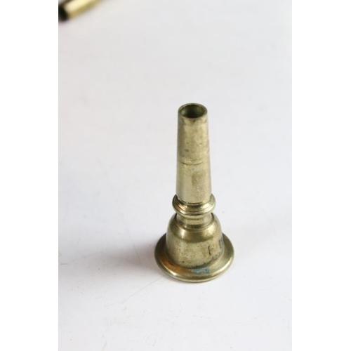 169 - Brass piccolo / pocket cornet with mother of pearl keys, cased