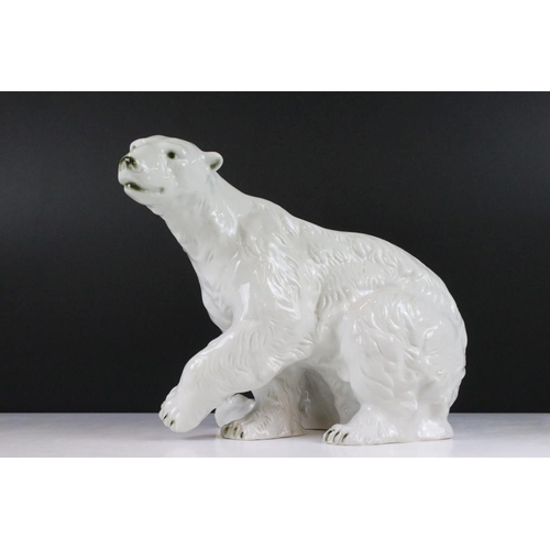 17 - Royal Dux Czechoslovakian large polar bear figurine. Pink impressed mark to the base. Measures 27 x ... 