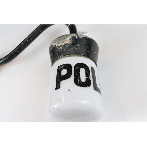 172 - ' Police ' painted metal wall light with opaque white glass shade, approx 29cm high