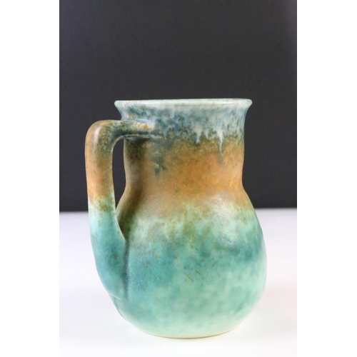 2 - 1930s Art Deco Ruskin pottery vase having a green and brown mottled glaze. Impressed Ruskin mark to ... 