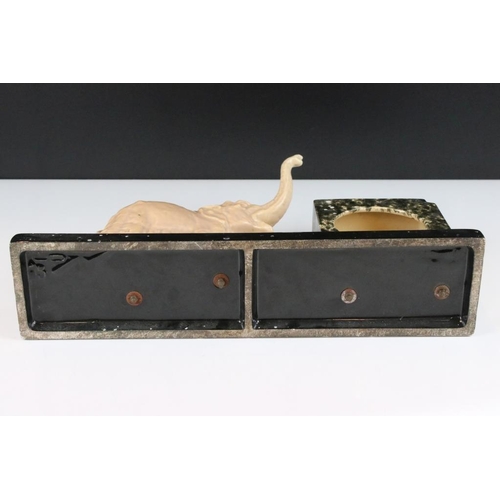 24 - Art Deco Ceramic Clock Holder, the slate base surmounted by an Elephant, 44cm long x 22cm high