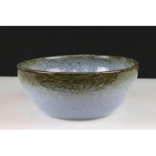 35 - 20th Century Scottish Vasart bowl having mottled blue sides with a dark rim to the top. Signed Vasar... 