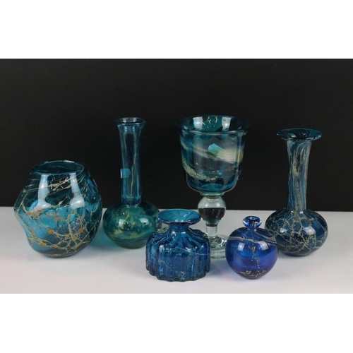 37 - Six Mdina glass vases including the Blue Summer and Blue Crizzle patterns. Tallest measures approx 1... 