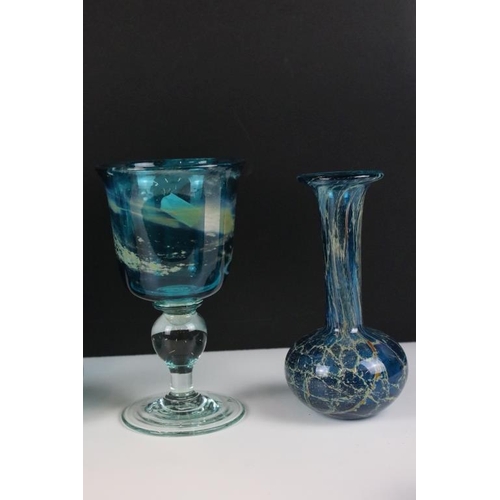 37 - Six Mdina glass vases including the Blue Summer and Blue Crizzle patterns. Tallest measures approx 1... 