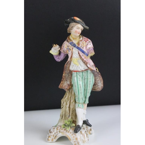 42 - Four 19th Century German porcelain figurines to include Sitzendorf promenading couple, Sitzendorf hu... 