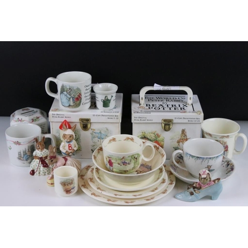 44 - Assorted Beatrix Potter and bunnykins ceramics and books to include Royal Doulton figures, bunnykins... 