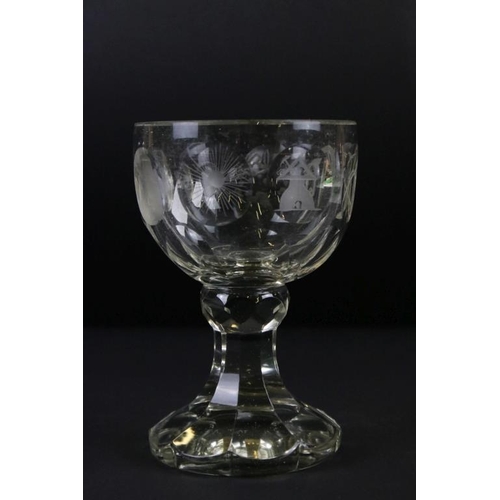 46 - 19th Century Masonic cut glass goblet having a faceted bowl with each facet etched with a masonic sy... 