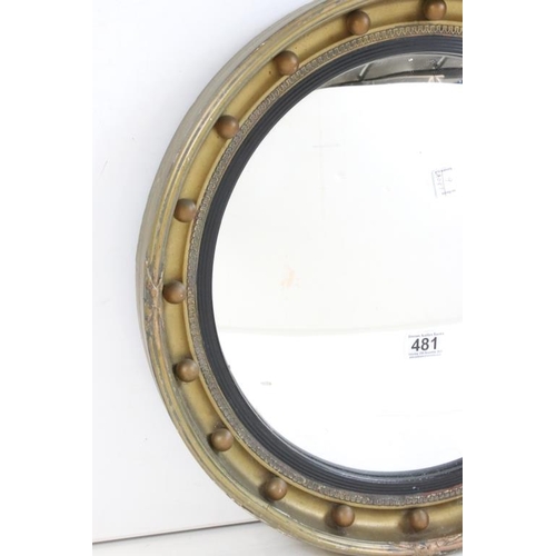 481 - Victorian Giltwood Convex Round Mirror, 51cm diameter