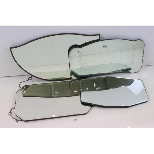 489 - Four 1930's Bevelled Edge Wall Mirrors, largest 68cm x 40cm