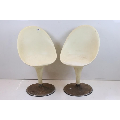 490 - Pair of  ‘ Bombo ‘ style White Plastic Swivel Chairs, 50cm wide x 85cm