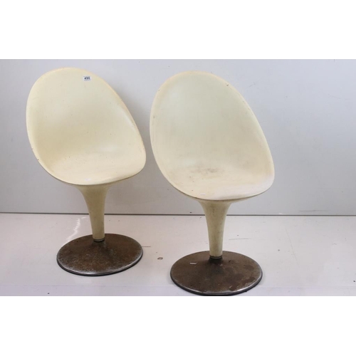 490 - Pair of  ‘ Bombo ‘ style White Plastic Swivel Chairs, 50cm wide x 85cm