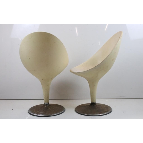 490 - Pair of  ‘ Bombo ‘ style White Plastic Swivel Chairs, 50cm wide x 85cm