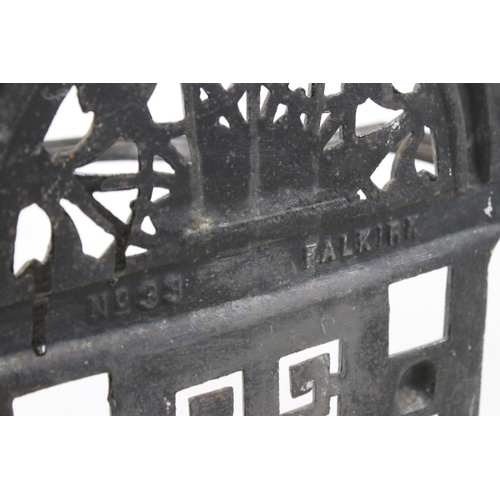 491 - Victorian Scottish Pierced Cast Iron Stickstand with drip tray, marked to back No.39 Falkirk, 38cm w... 