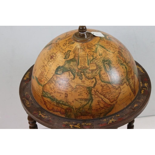 497 - Italian style Terrestrial Globe Cocktail Cabinet / Drinks Trolley, 50cm wide x 89cm high