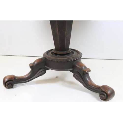 498 - Mid Victorian Mahogany Circular Tilt Top Loo Table, raised on carved centre column with three scroll... 