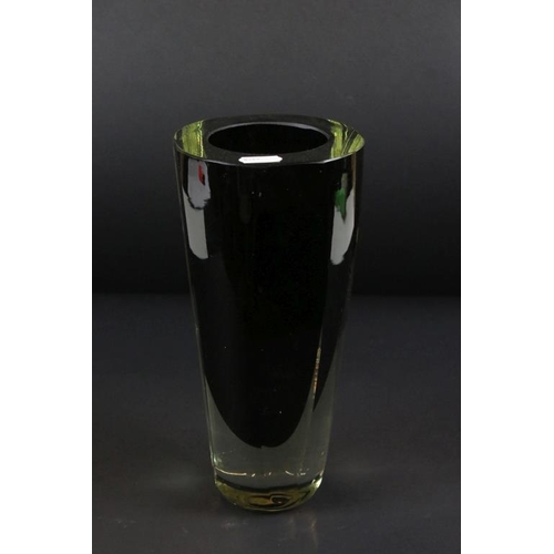 50 - Mid Century cased art glass vase having a black interior and faceted sides. Unsigned. Measures 26cm ... 