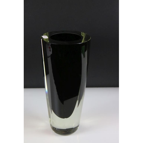 50 - Mid Century cased art glass vase having a black interior and faceted sides. Unsigned. Measures 26cm ... 