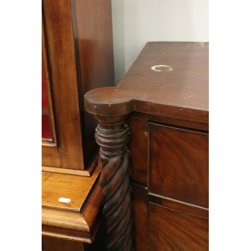 503 - Victorian Mahogany Bow Front Chest of Two Short over Three Long Drawers with carved twist columns, 1... 