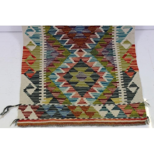 516 - Hand Knotted Woolen Chobi Kilim Runner Rug, 155cm x 66cm