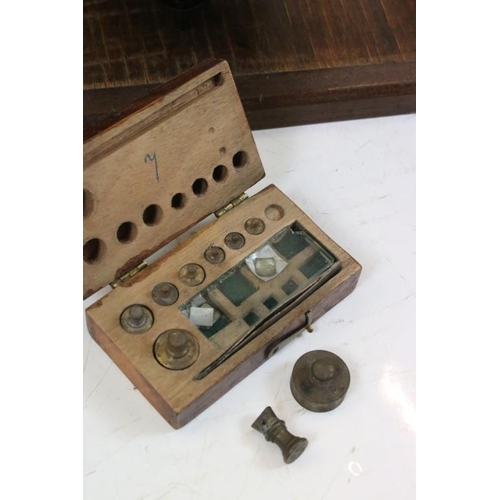 523 - Mid 20th century set of Laboratory Scientific Scales stamped Tocmemp 1963, contained in a Mahogany a... 