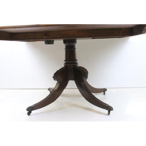 529 - Regency Mahogany and Rosewood Cross-banded Rectangular Tilt Top Supper Table raised on a turned pill... 