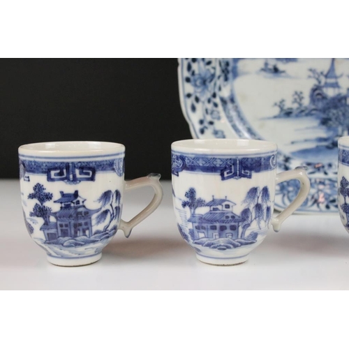 53 - Selection of Chinese blue and white ceramics to include five 19th Century tea cups, a blue and white... 