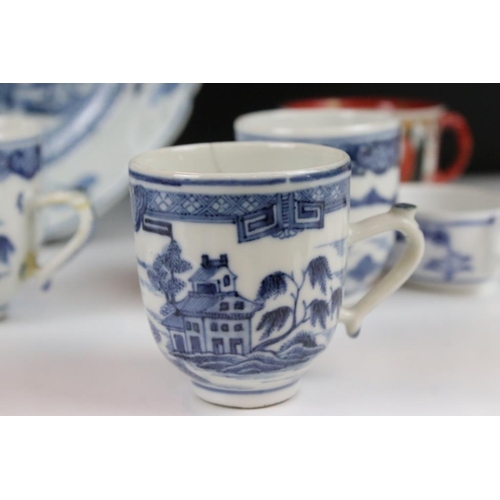 53 - Selection of Chinese blue and white ceramics to include five 19th Century tea cups, a blue and white... 