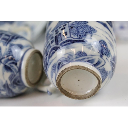 53 - Selection of Chinese blue and white ceramics to include five 19th Century tea cups, a blue and white... 