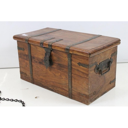 530 - Hardwood and Iron Bound Box, 60cm long x 30cm deep x 31cm high together with a 19th century Writing ... 