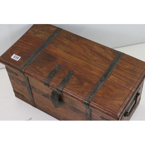 530 - Hardwood and Iron Bound Box, 60cm long x 30cm deep x 31cm high together with a 19th century Writing ... 