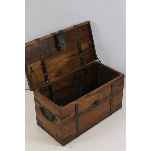 530 - Hardwood and Iron Bound Box, 60cm long x 30cm deep x 31cm high together with a 19th century Writing ... 