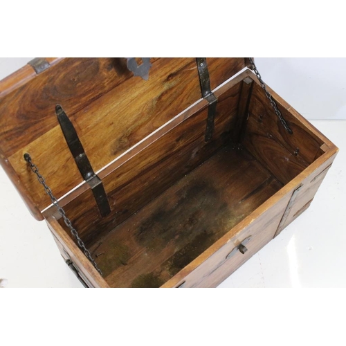 530 - Hardwood and Iron Bound Box, 60cm long x 30cm deep x 31cm high together with a 19th century Writing ... 