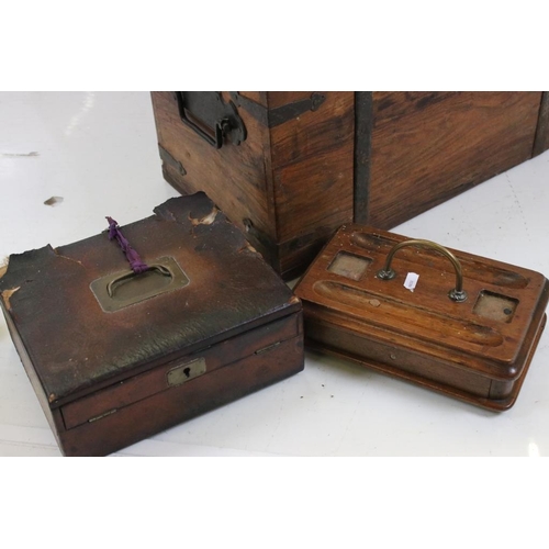 530 - Hardwood and Iron Bound Box, 60cm long x 30cm deep x 31cm high together with a 19th century Writing ... 