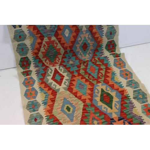 531 - Hand Knotted Woolen Chobi Kilim Runner Rug, 293cm x 86cm