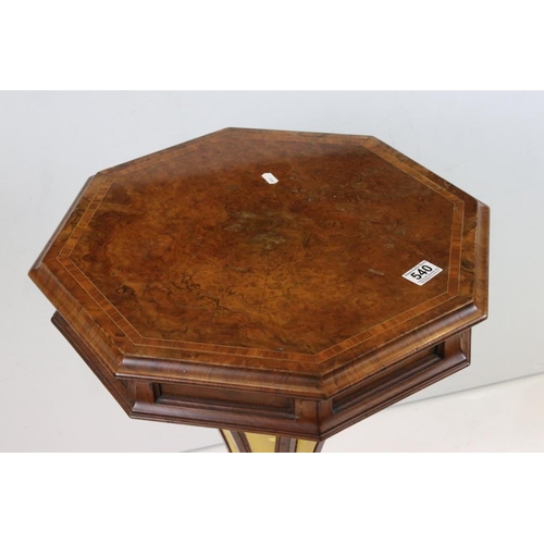 540 - Victorian Burr Walnut and Satinwood Inlaid Octagonal Trumpet shaped Work / Sewing Table, the hinged ... 