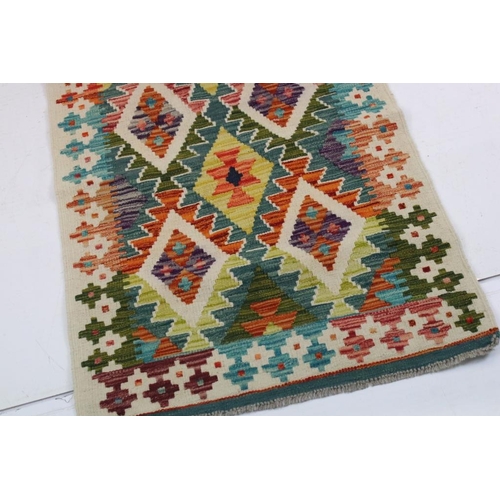 546 - Hand Knotted Woolen Chobi Kilim Runner Rug, 205cm x 65cm