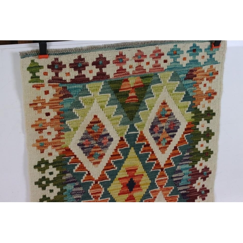 546 - Hand Knotted Woolen Chobi Kilim Runner Rug, 205cm x 65cm