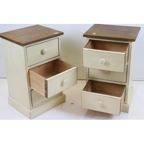 547 - Pair of Part Painted Three Drawer Bedside Chests, each 40cm wide x 36cm deep x 66cm high