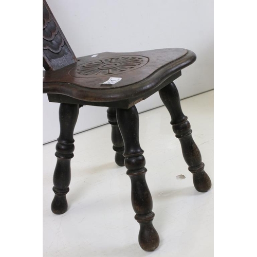 551 - 19th century Carved Oak Spinning Chair raised on turned legs, 34cm wide x 89cm high