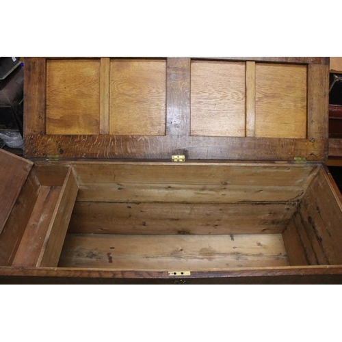 552 - 18th century Oak Mule Chest, the hinged lid above a three panel front with two drawers below, 126cm ... 