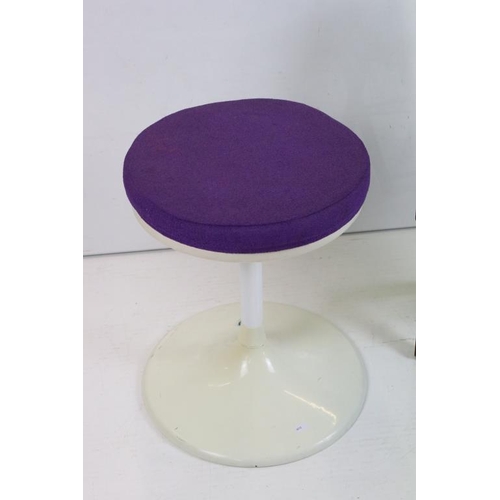 553 - Mid century Arkana style White Circular Stool with purple fabric padded seat, 44cm diameter x 51cm h... 