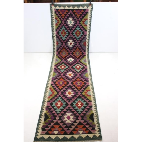 558 - Hand Knotted Woolen Maimana Kilim Runner Rug, 270cm x 77cm