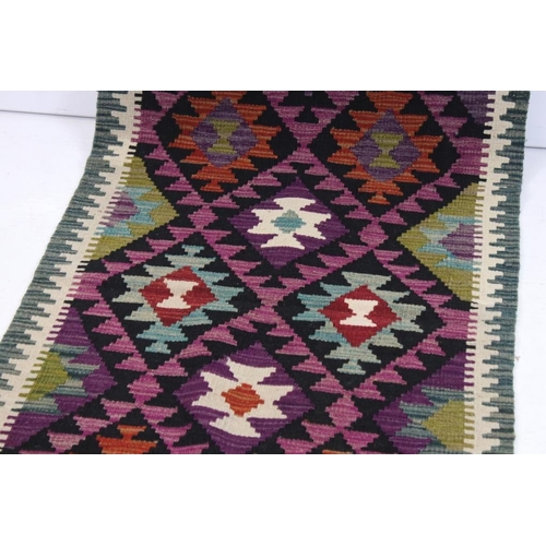 558 - Hand Knotted Woolen Maimana Kilim Runner Rug, 270cm x 77cm