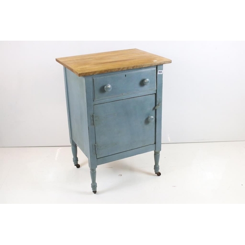 560 - Painted Storage Cupboard with drawer above door and shelf, 62cm wide x 50cm deep x 86cm high