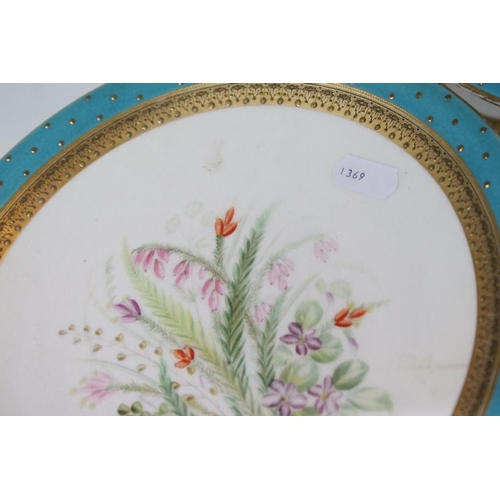 63 - Four 19th Century Royal Worcester tazza's having hand painted floral sprays to the plates with blue ... 