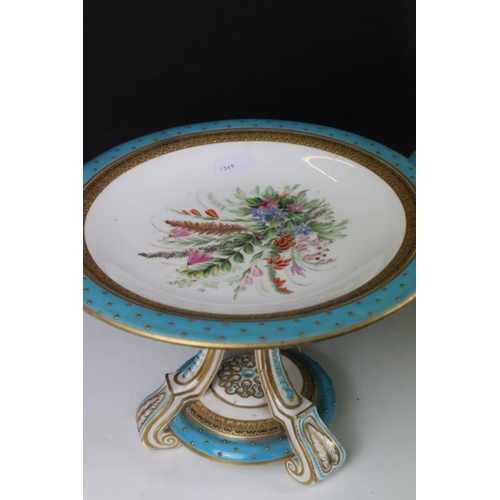 63 - Four 19th Century Royal Worcester tazza's having hand painted floral sprays to the plates with blue ... 