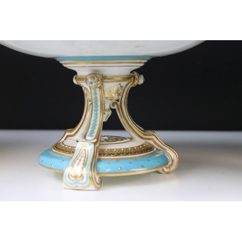 63 - Four 19th Century Royal Worcester tazza's having hand painted floral sprays to the plates with blue ... 