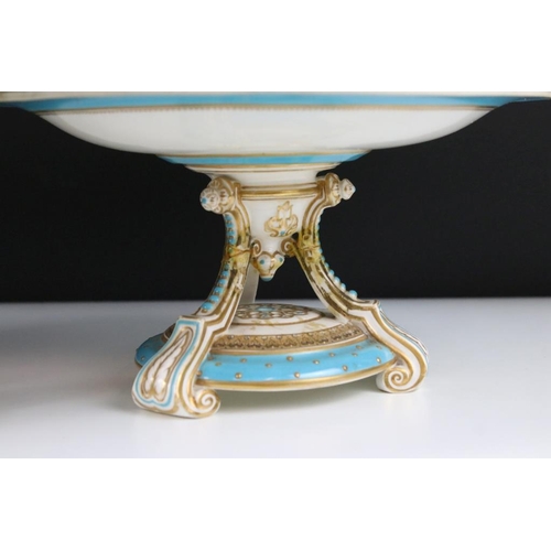 63 - Four 19th Century Royal Worcester tazza's having hand painted floral sprays to the plates with blue ... 